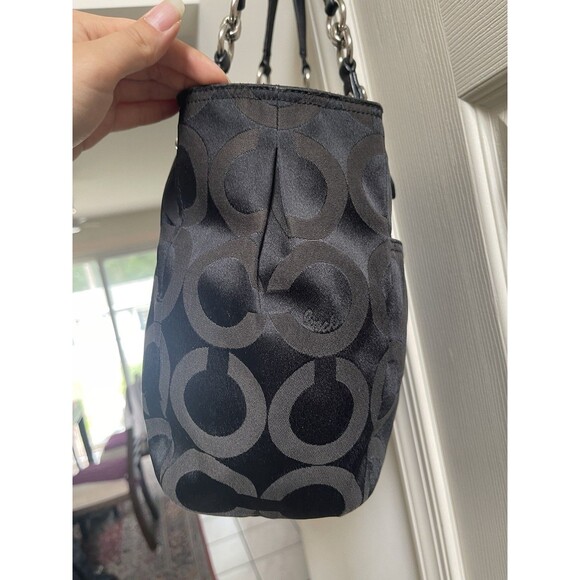 COACH SIGNATURE MIA OP ART TOTE SHOULDER BAG J1182-F15758 Black Purple Lining - Picture 4 of 16